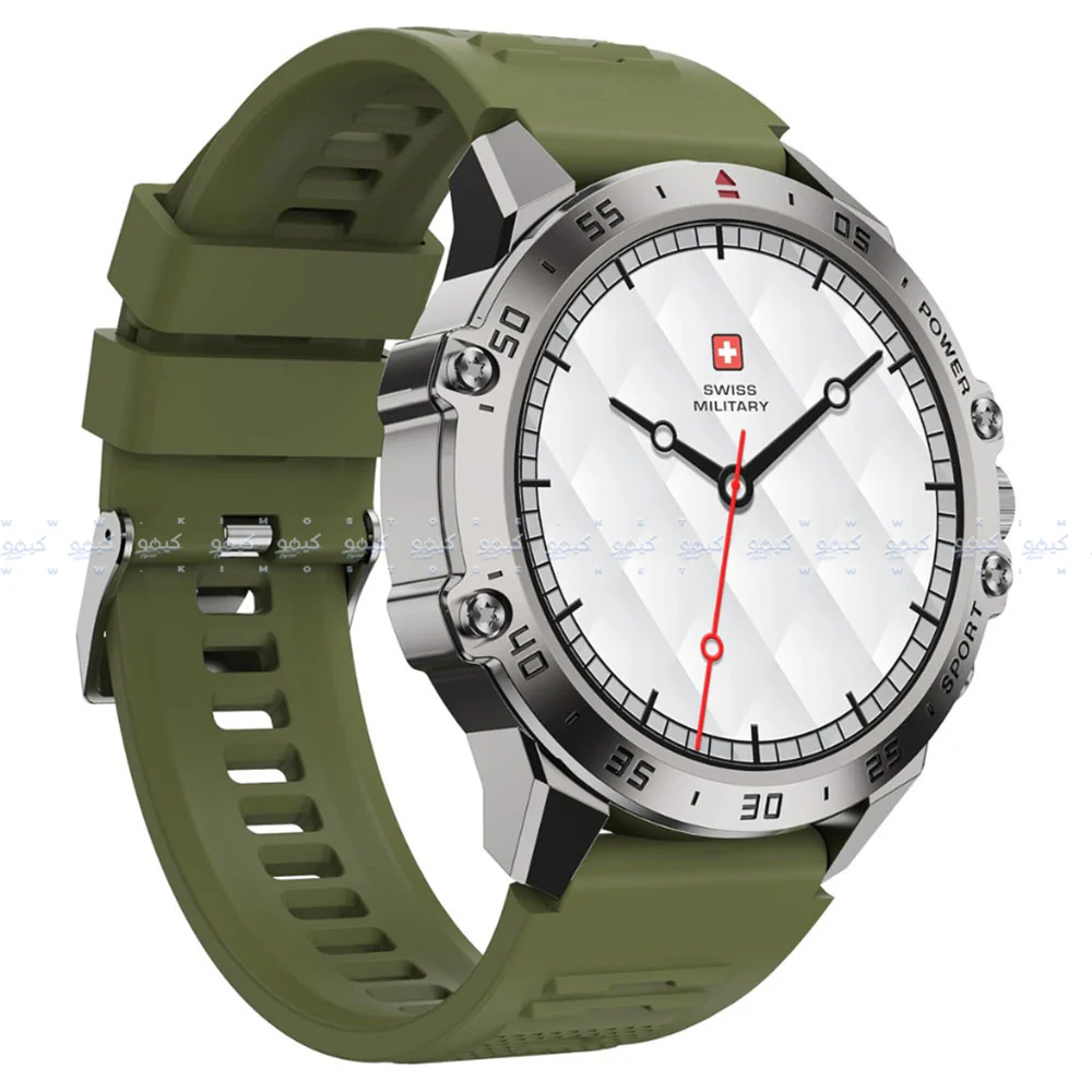 Swiss Military DOM 5 Smart Watch Silver Metal Case With Green Silicone Strap - Image 2