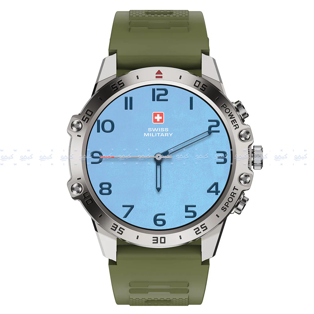Swiss Military DOM 5 Smart Watch Silver Metal Case With Green Silicone Strap - Image 3