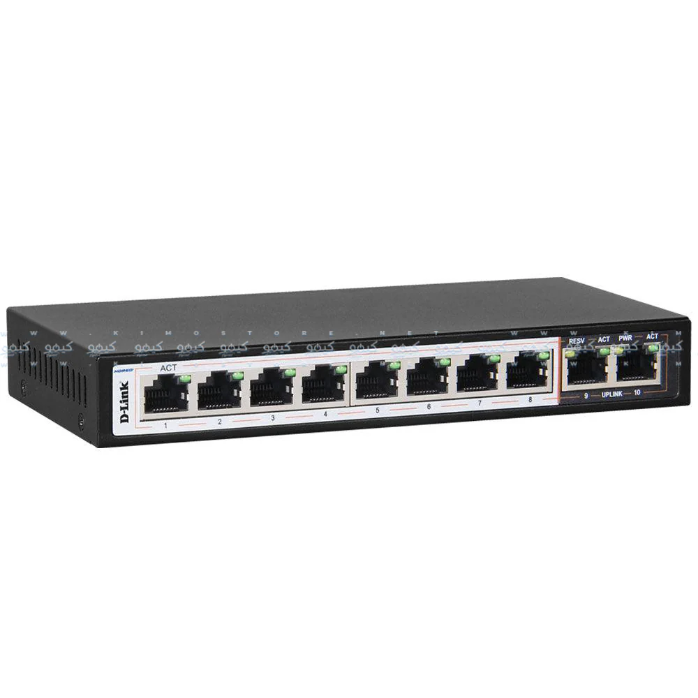 D-Link DGS-F1010P-E Unmanaged Desktop Switch 8 Ports PoE 10/100/1000Mbps + 2 Ports RJ45 10/100/1000Mbps Uplink - Image 2
