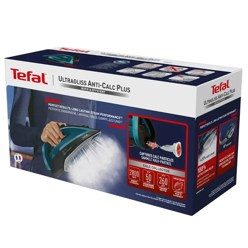 Tefal Steam Iron Ultragliss Anti-Calc Plus FV6832E0 2800W - Blue x Black - Image 5