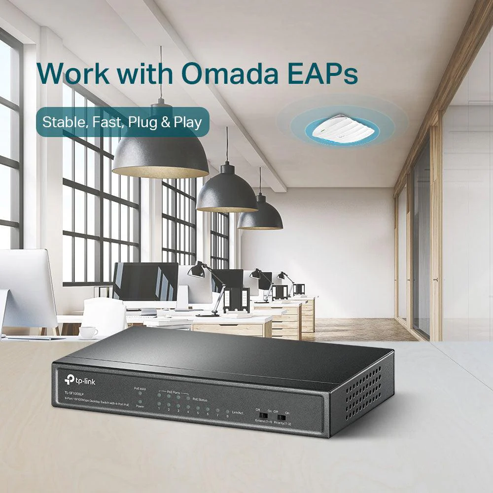TP-Link TL-SF1008LP Unmanaged Desktop Switch 4 Ports PoE 10/100Mbps + 4 Ports 10/100Mbps - Image 5