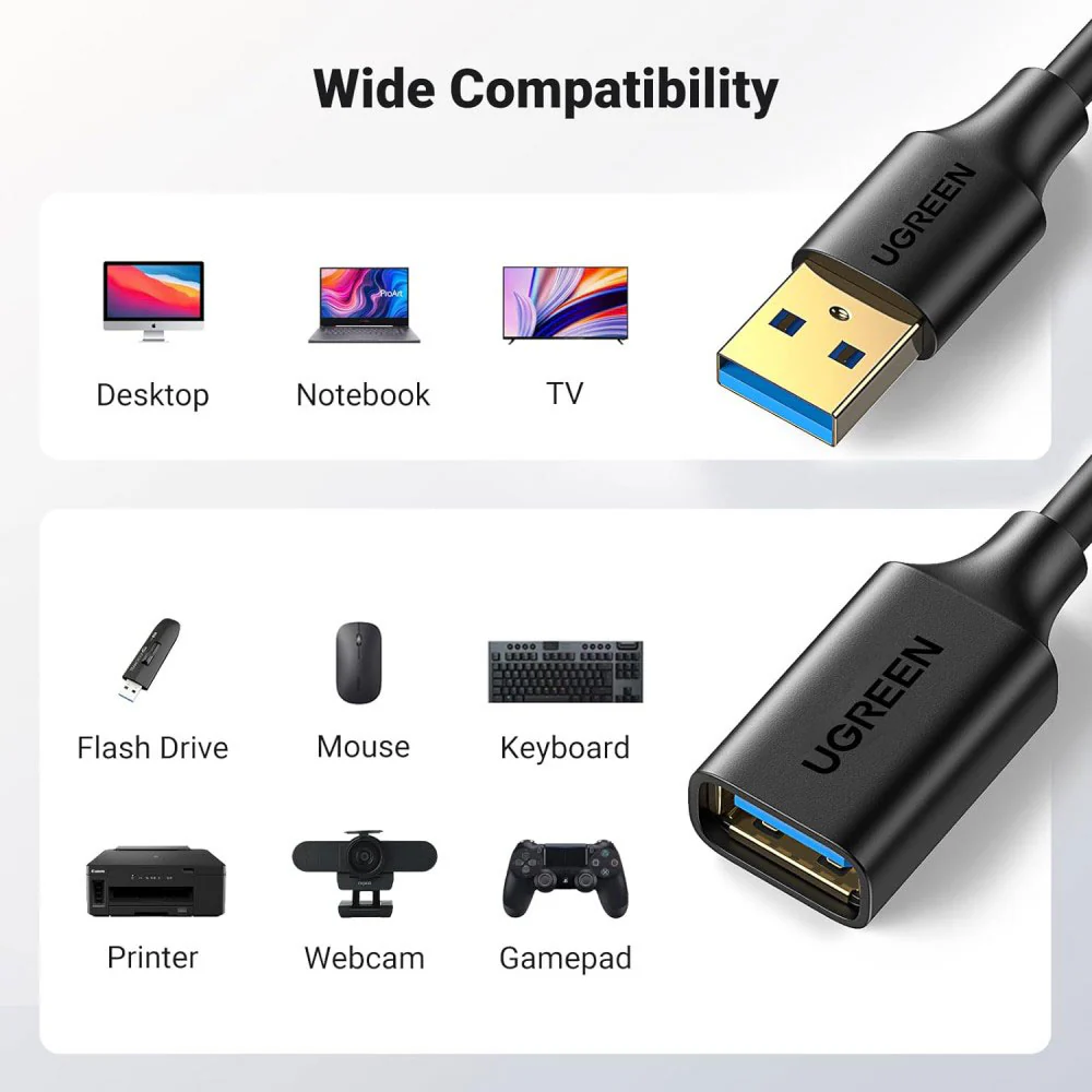 Ugreen 10368 USB Extension Cable 1m - Black - Image 9