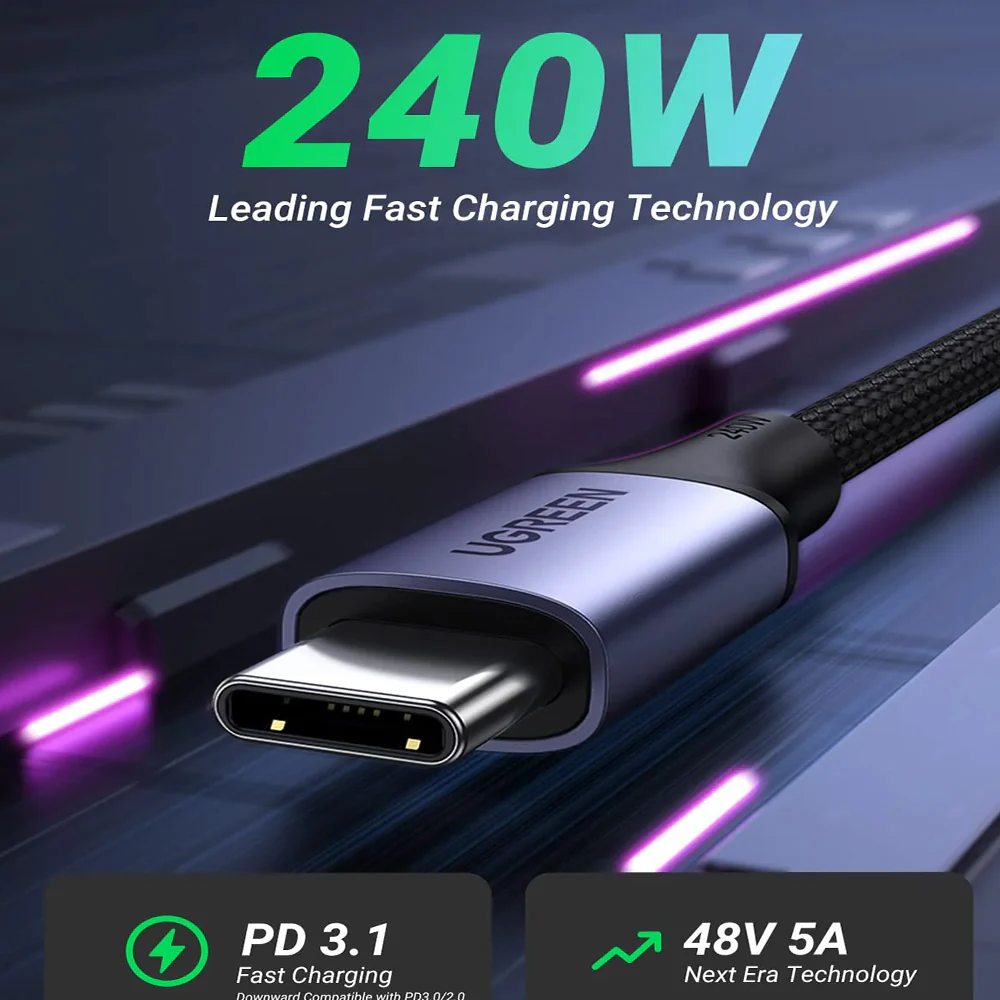 Ugreen 15311 PD Type-C To Type-C Cable 240W Fast Charging 1m - Space Gray - Image 5