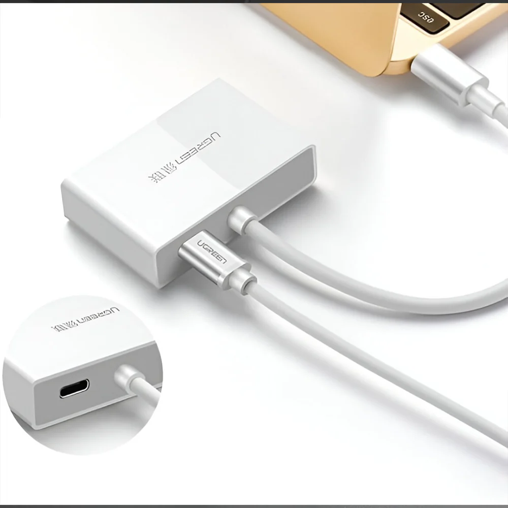 Ugreen 30843 Type-C To (VGA+ HDMI) Converter - White - Image 2
