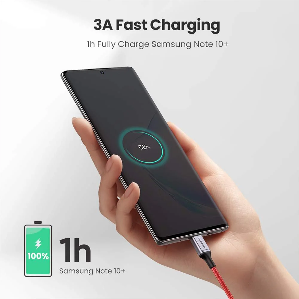 Ugreen 60186 PD Type-C To Type-C Cable 3A 60W Fast Charging 1m - Red - Image 4