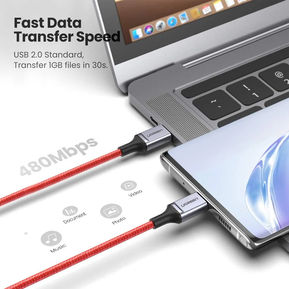 Ugreen 60186 PD Type-C To Type-C Cable 3A 60W Fast Charging 1m - Red - Image 5