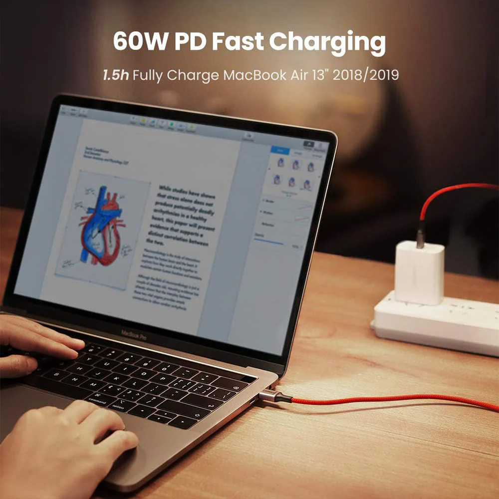 Ugreen 60186 PD Type-C To Type-C Cable 3A 60W Fast Charging 1m - Red - Image 7