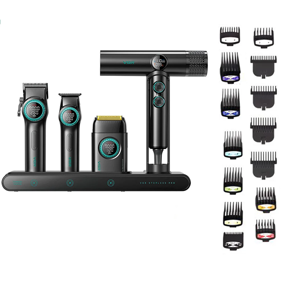 VGR Professional Barber Combo Set 4in1 Stepless Pro 4