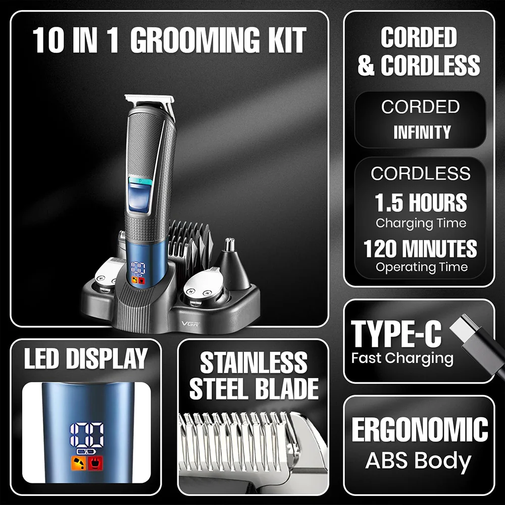 VGR Professional Grooming Kit 10-in-1 V-108 - Image 5