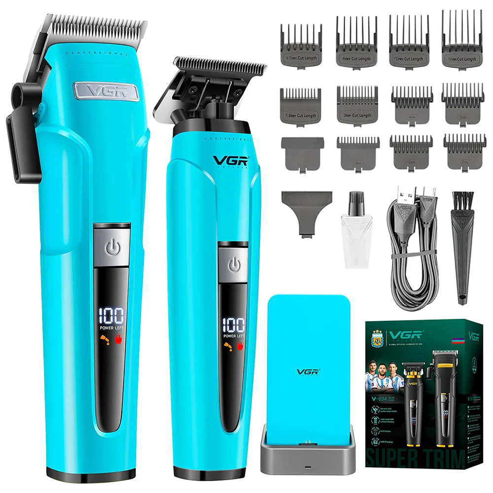 VGR Professional Hair Clipper and Trimmer Set V-694 S2 - Green - Image 3