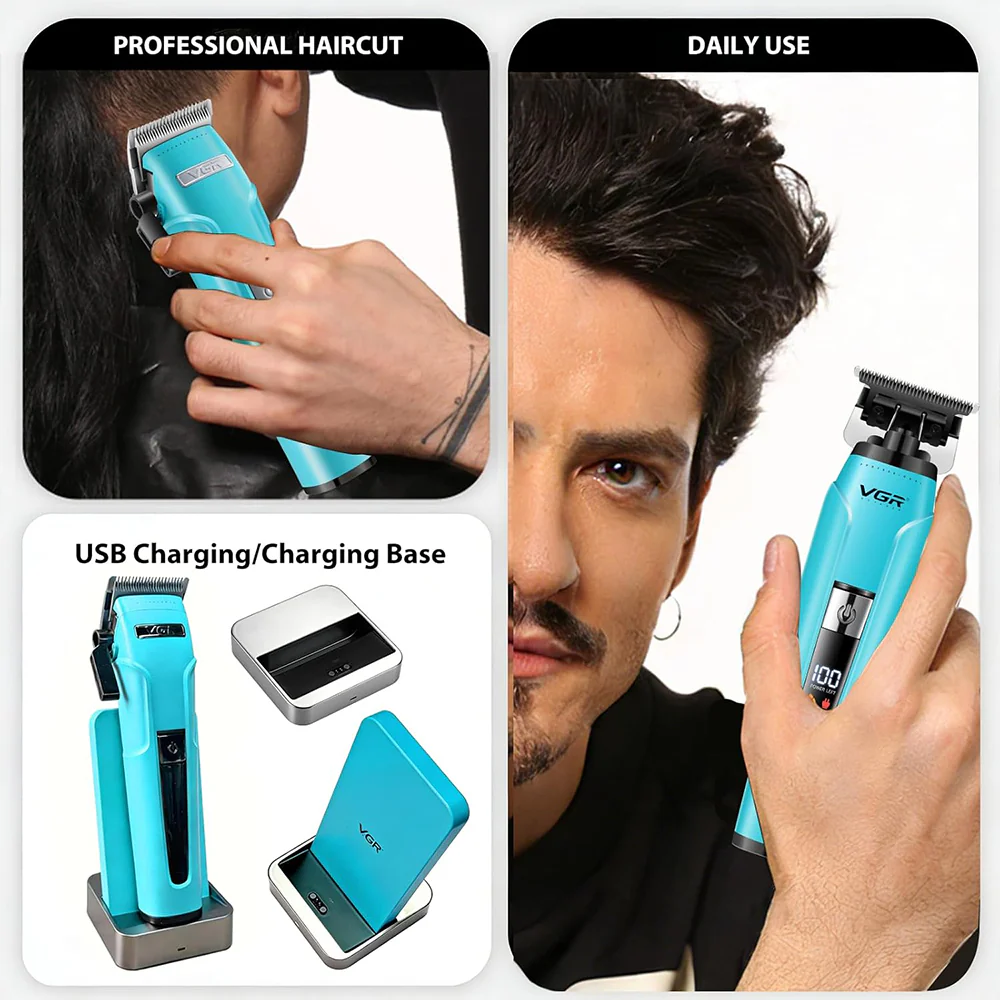 VGR Professional Hair Clipper and Trimmer Set V-694 S2 - Green - Image 6