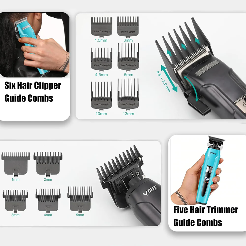 VGR Professional Hair Clipper and Trimmer Set V-694 S2 - Green - Image 7