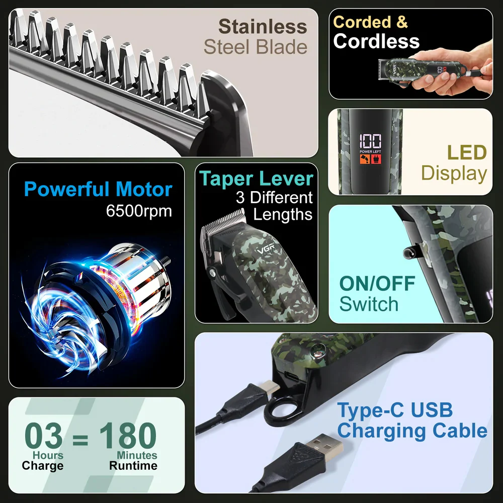 VGR Professional Hair Clipper V-665 - Image 5