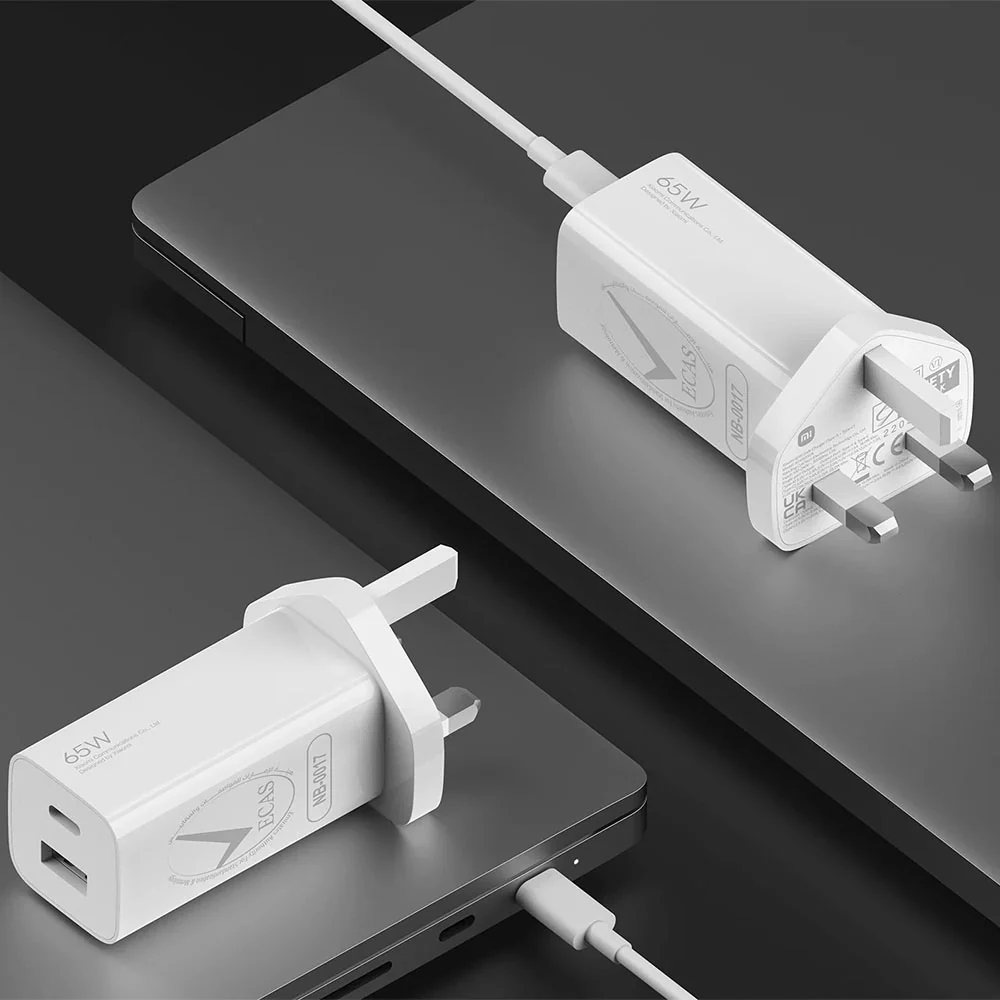 Xiaomi AD652GUK GaN Wall Charger Type-C + USB + Type-C Cable 65W Fast Charging - White - Image 9